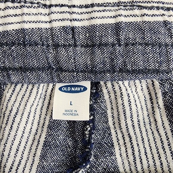 Old Navy Womens Pants Size Large Blue White Striped Linen Blend Wide Leg Pull On - Picture 7 of 9
